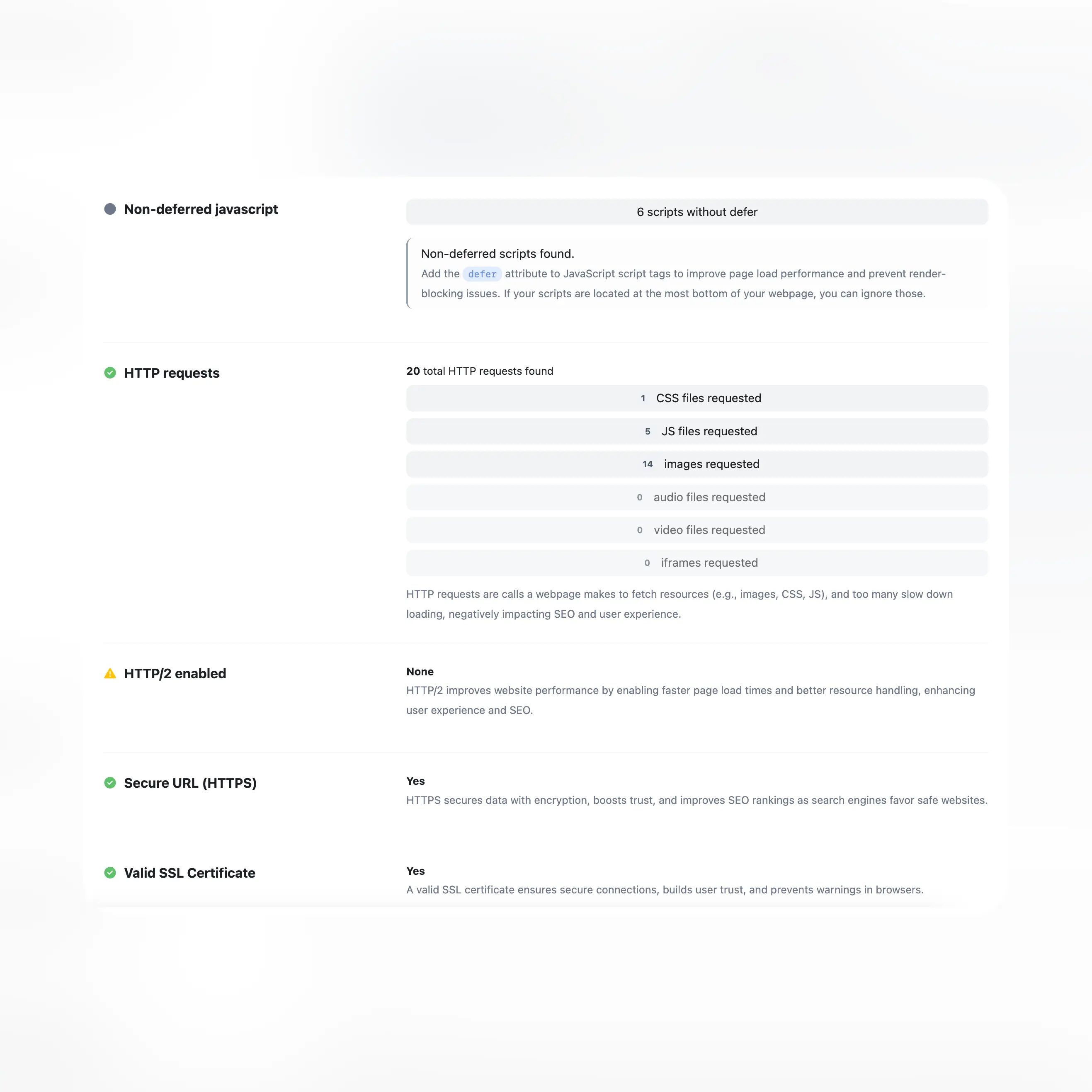 Screenshot der von der App-Prüfung generierten Tests