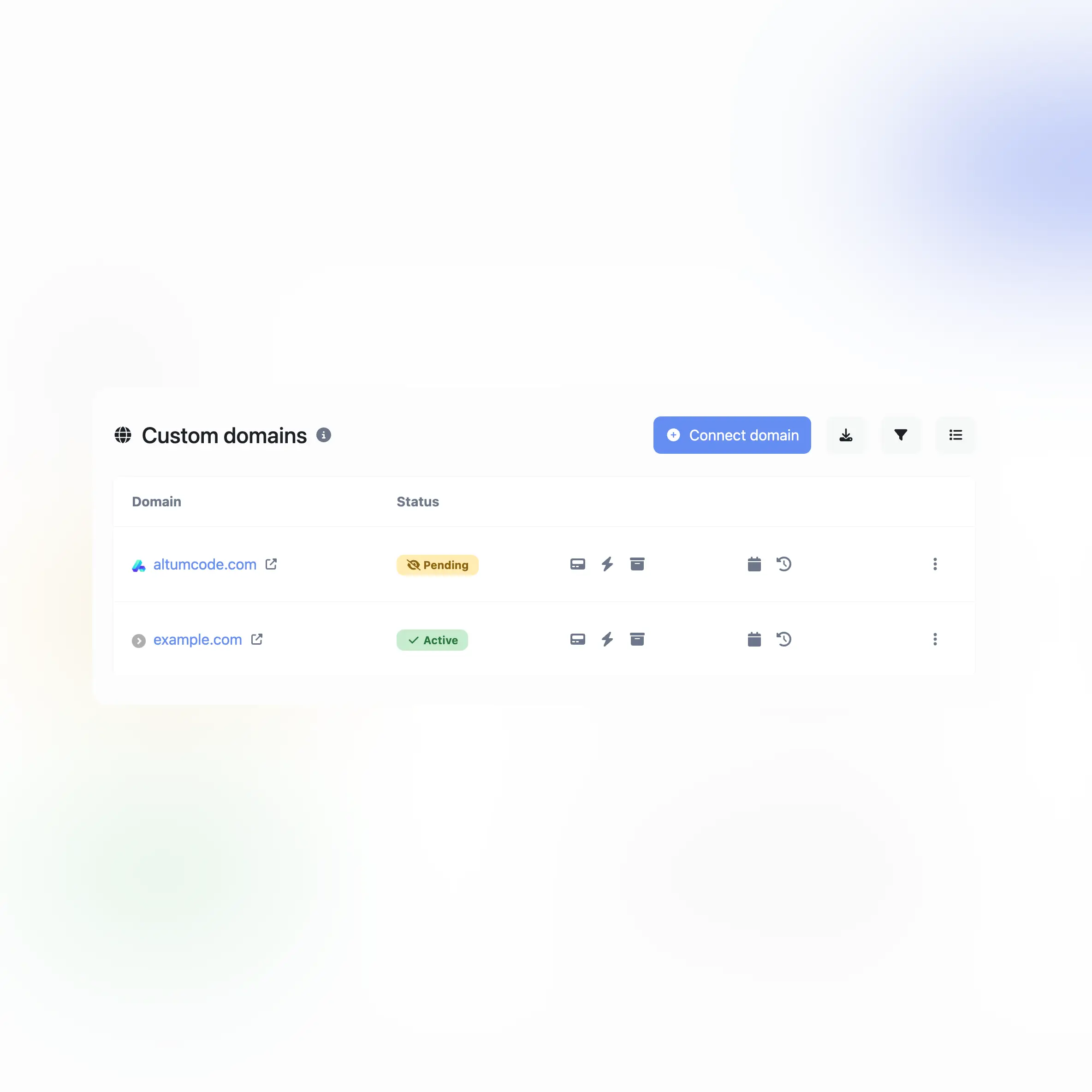Screenshot der benutzerdefinierten Domains-Funktion der App für Audits