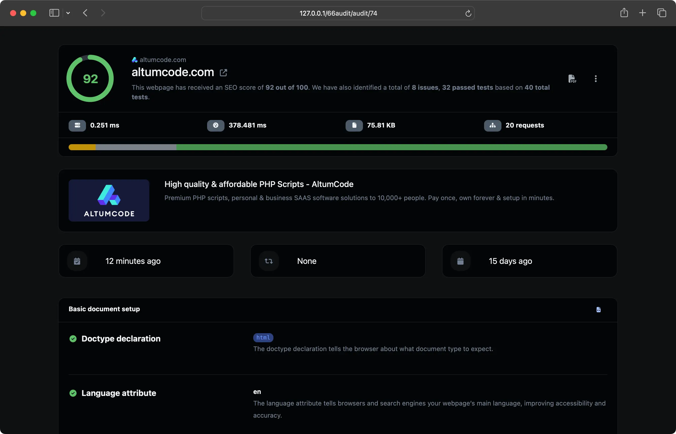 Screenshot des App-Dashboards